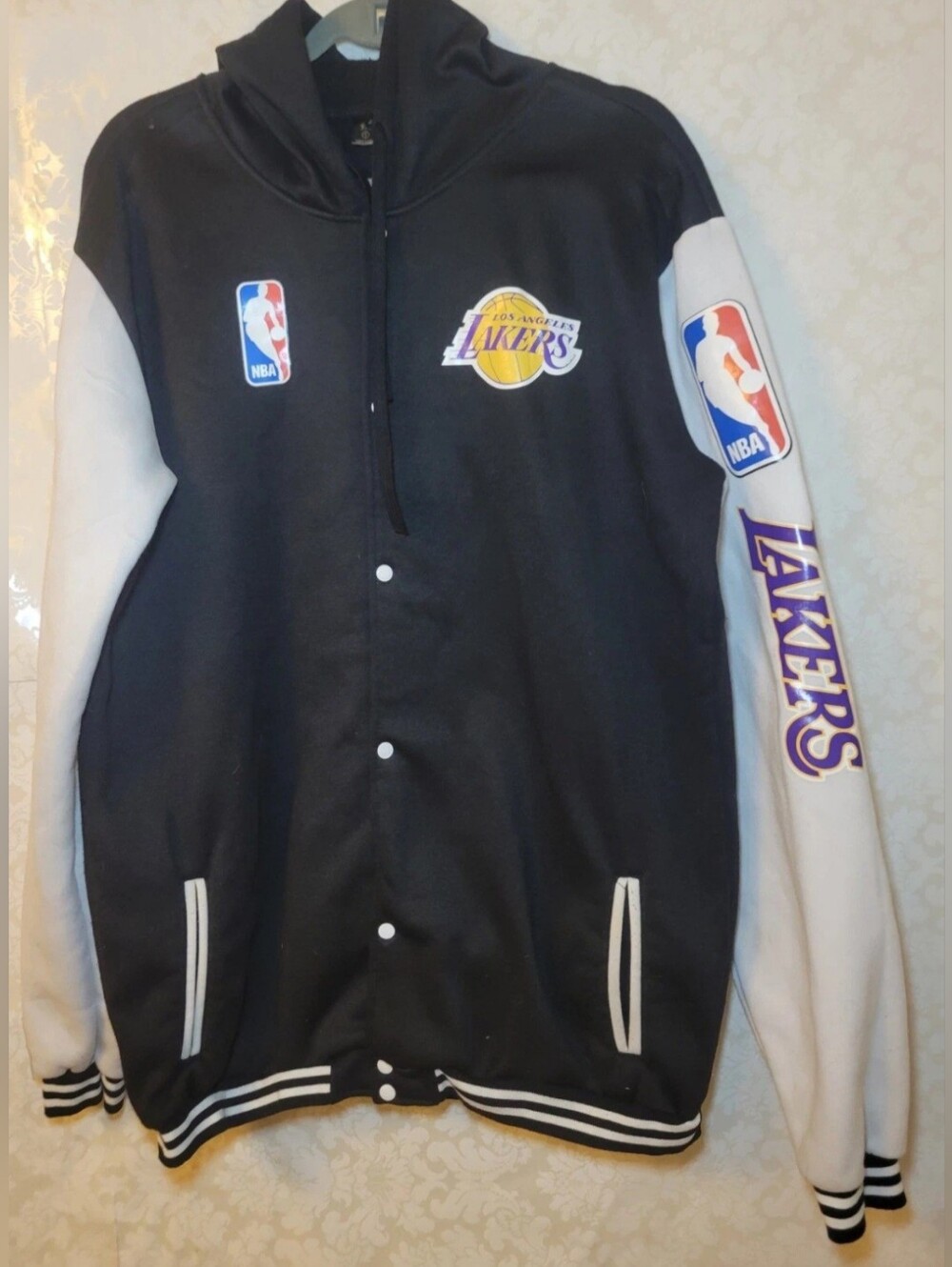 Los Angeles Lakers Black & White Varsity Jacket with NBA Logos